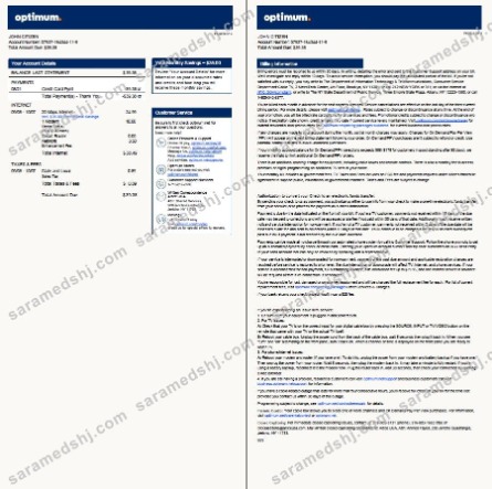 USA Optimum utility bill template in Word and PDF formats, 4 pages, version 2, 3-4 pages
